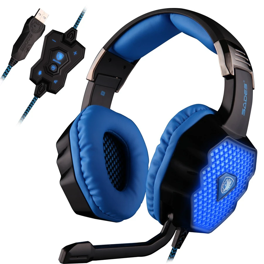 

SADES A70 USB 7.1 Surround Sound Stereo PC Gaming Headphones with Volume Control Breathing LED Light Headsets for Computer Gamer