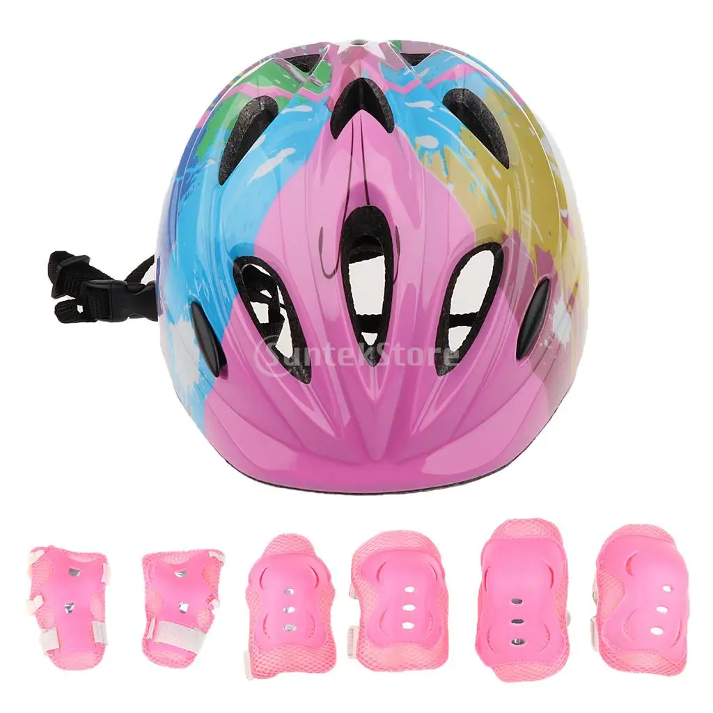 14 Pieces Kids Sport Safety Helmet Knee Elbow Wrist Pad Protective Gears for Roller Skating Cycling Scooter Skateboard Bike	