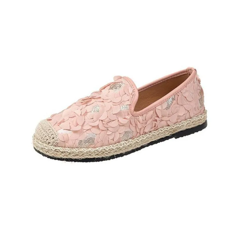 

Vintage Women Flats Flower Slip On Cotton Fabric Linen Comfortable Flat Shoes Sapato Feminino Black beige pink