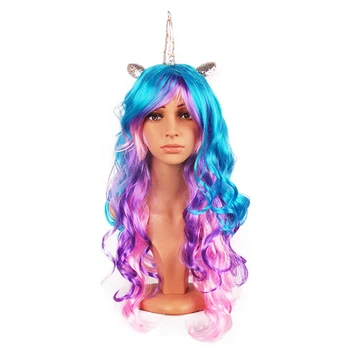 

Creative Unicorn Wig Multi Usage Rainbow Horn Wig Long Curly Horn Headband Hairpiece for Cosplay Silver Horn