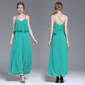 Green V-neck Sling Maxi Women Chiffon Elegant Backless Bandage Long Dress Plus Size Vintage Beach Party Dress Robe Vestidos