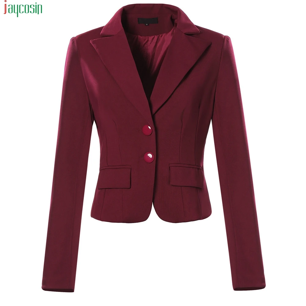 

JAYCOSIN Women's Jacket Blazers female Solid Color Two Button Pocket Slim Fit Small Suit Coat office Jacket casual tops blazer