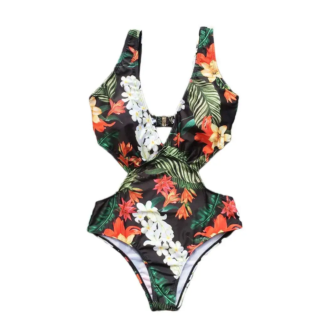 

Women Casual V-neck Sleeveless Floral Print Summer, Autumn Beach One-piece Casual, Swim, Beach, etc Swimsuit