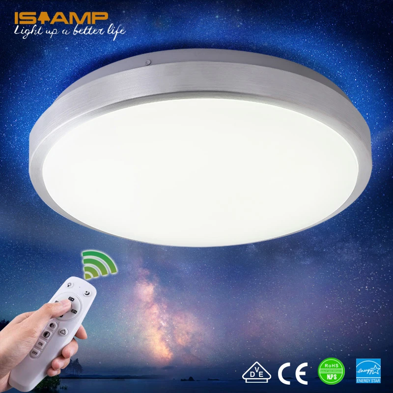 

ISRAMP ceiling light fixture, white LED dimmable flush bathroom ceiling light 12W-48W stepless dimming color changeable