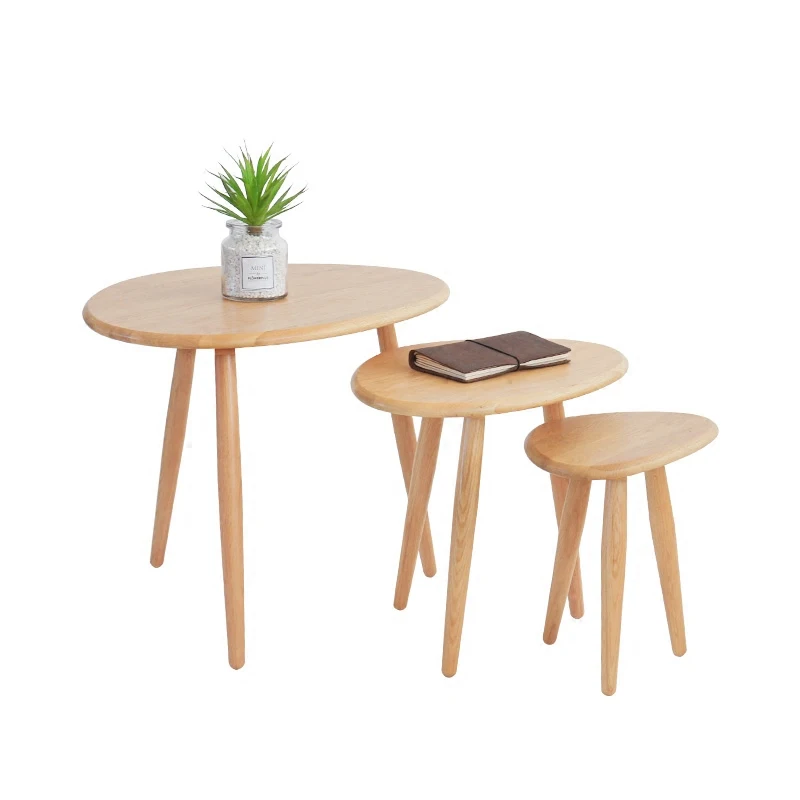 Small coffee table combination oak wood corner modern minimalist creative oval solid wood sofa side table