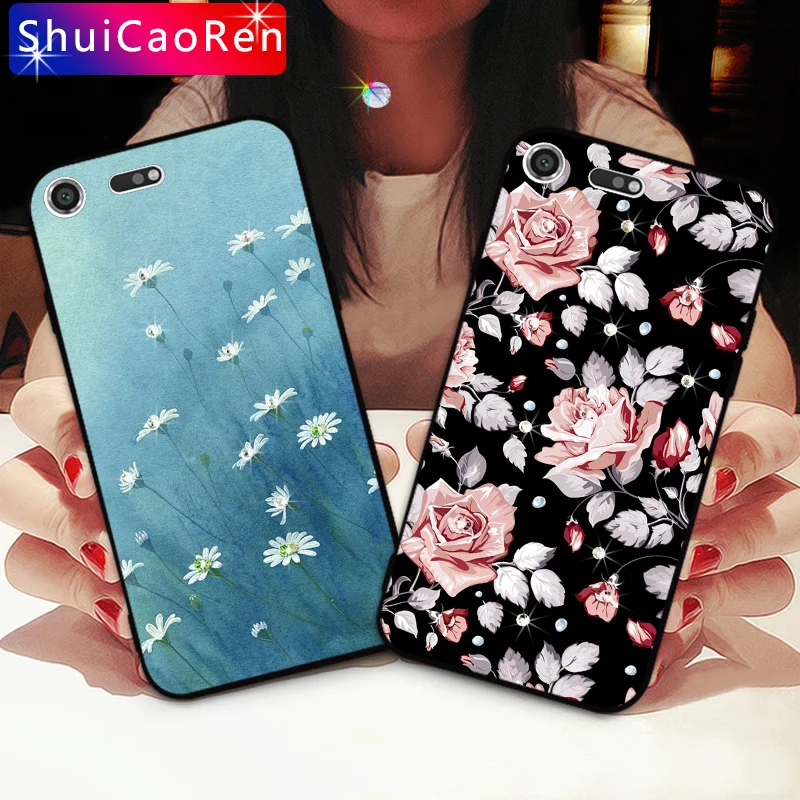 

Luxury Rhinestone Case For Sony Xperia XZ F8332 XZ2 Silicone Flower Rose Back TPU Cases For Sony XZ Premium Back Cover