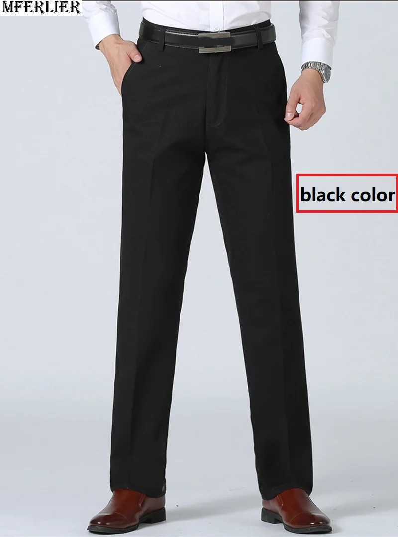 BLACK Мужские Дешевые Брюки, плотные брюки, хаки, черный, 8XL, 9XL, 10XL, 12XL, зимние, Осенние, большие размеры, деловые, прямые, 48 - Цвет: BLACK