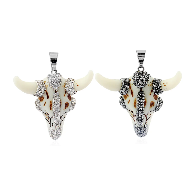 

1pcs Yak Bone Cow/Bull Ox Head Skull Pendant Pave Crystal Rhine Stone DIY Jewellery Makings Findings