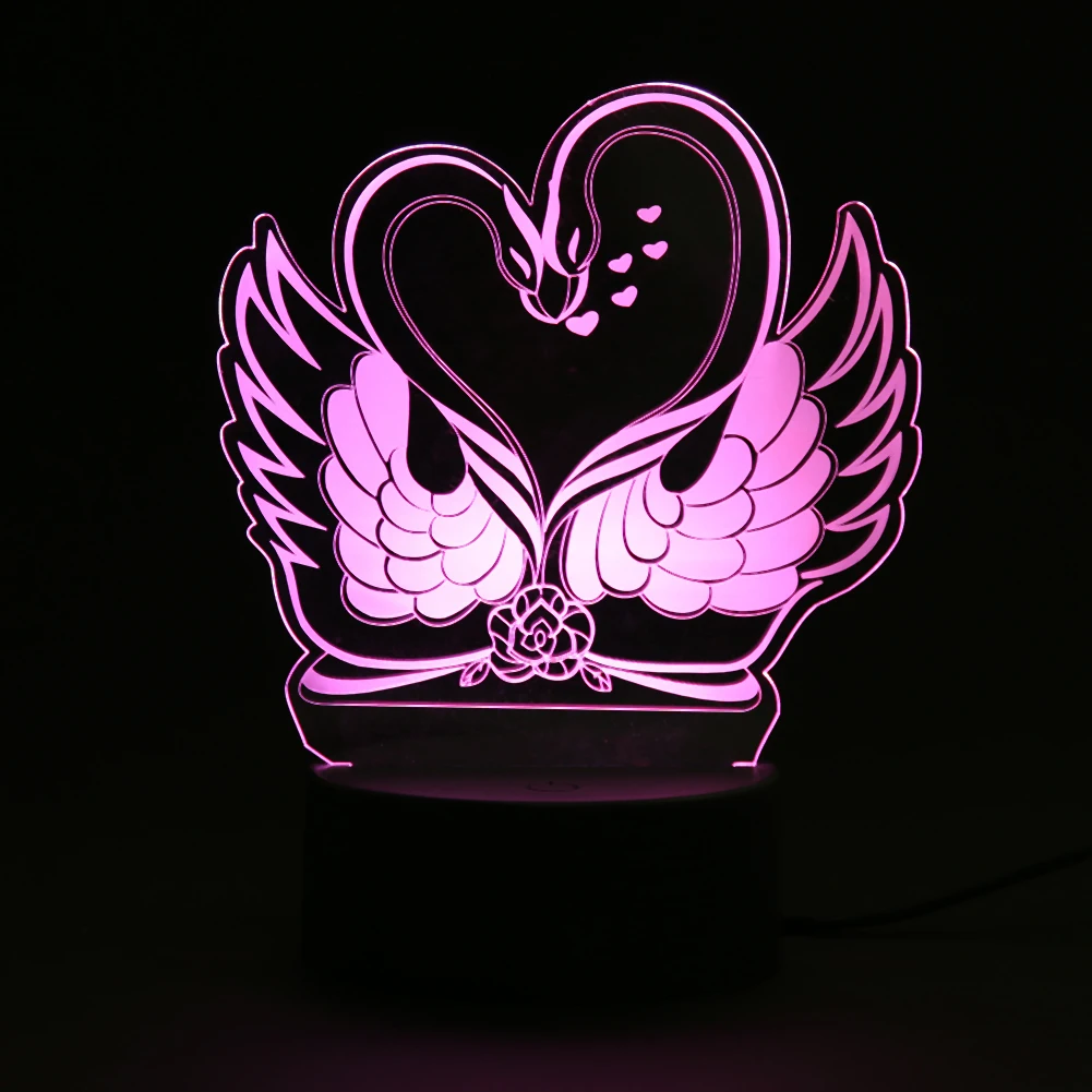 

3D Visual Light Swan Couple and Heart LED Night Light for Christmas USB Touch Table Lamp Bedroom Sleeping Lights Bedroom Decor