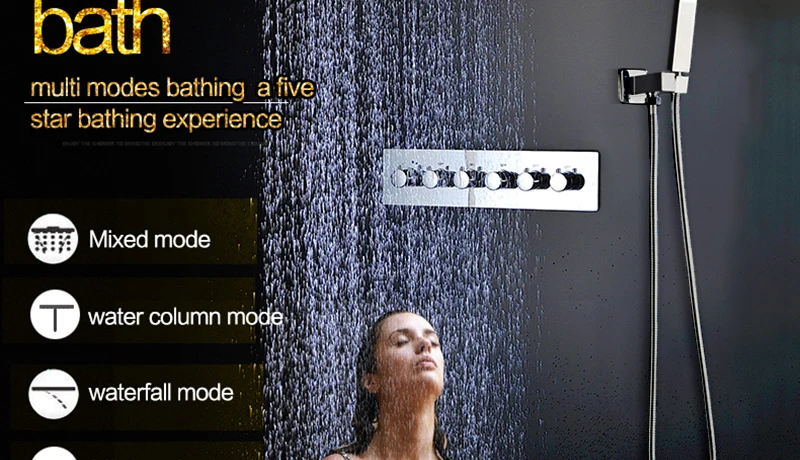 Multifunction Bathroom Shower Sets Luxury SUS304 Thermostatic Mixer Waterfall Rainfall SPA Ceiling Big Rain Led Shower Set (2)