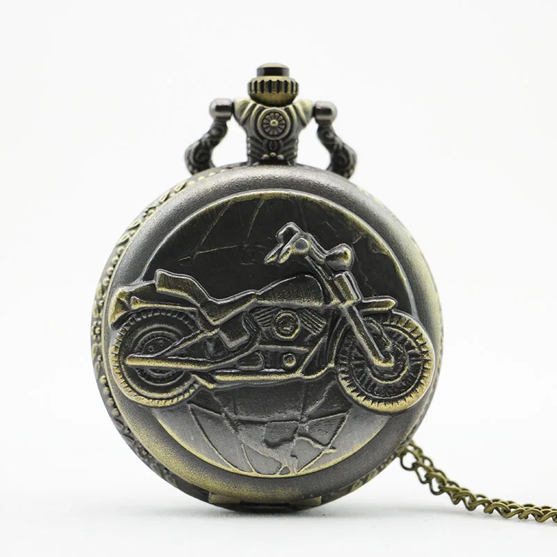 PB084 New Arrive Bronze Motorcycle Motorbike Pocket Watch Necklace Pendant Mens Quartz Watch