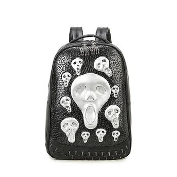 

Multiful Function Fashions Women Men Leather Backpack Punk Personality Polular School Bags For Teenagers Skull Printed Ipad Bags