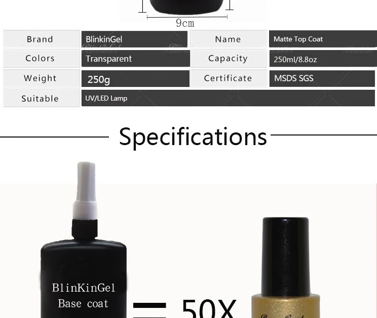 Blinkingel 250 мл Clear не вытирайте Nailpolish матовый гель Лаки для ногтей гель топ и Основа для ногтей для UV LED лампы пополнения вышивка Крестом Пакет