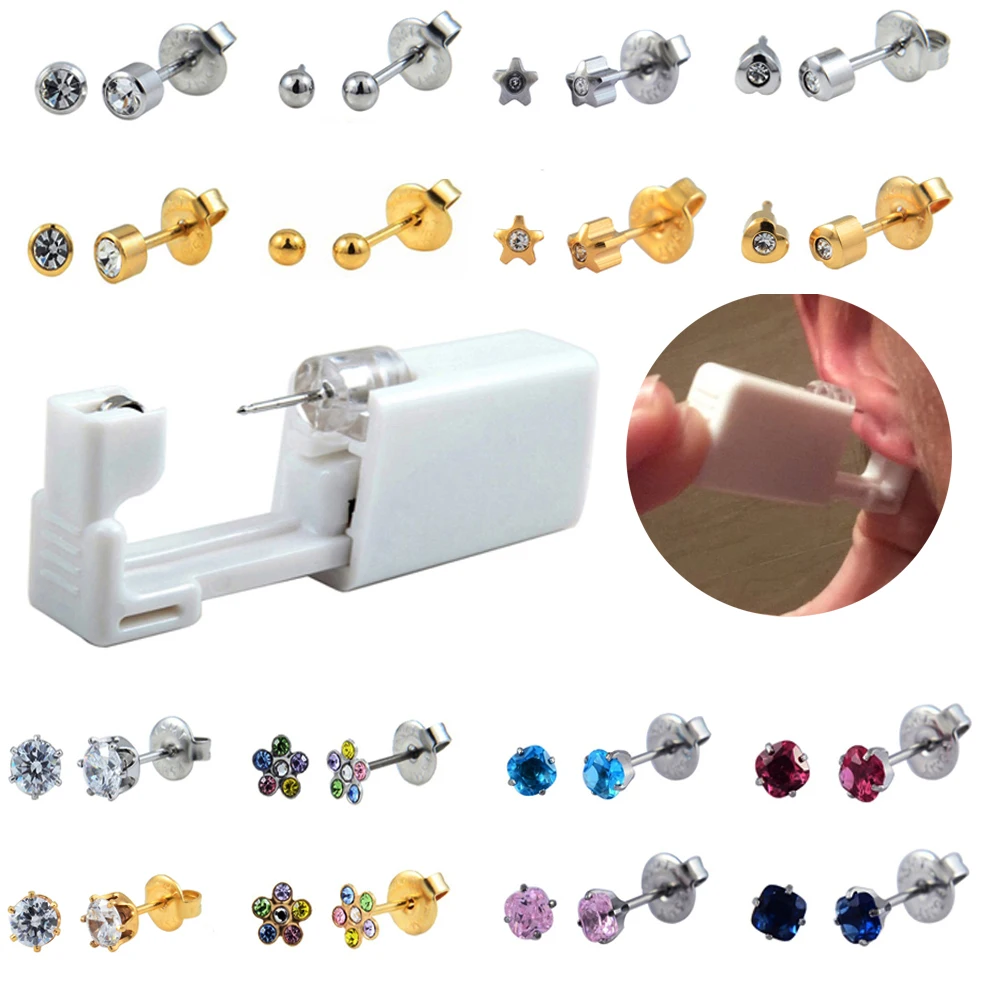 

PAIR Ear Gun to Pierce No Pain Ear Disposable Sterile Ear Piercing Unit Cartilage Tragus Helix Piercing Tool Kit Build In Steel