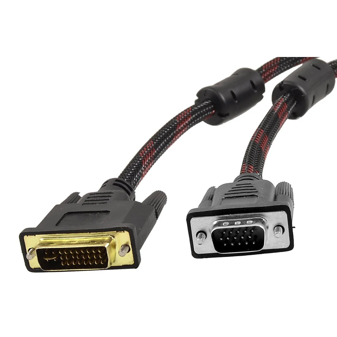 Red Black PC DVD DVI I Plug to VGA Plug Monitor Cable 1.5 Metersin VGA