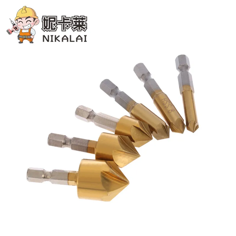 

New 6pcs Chamfer Countersink Set Chamferring Hexagonal Shank Five Edge Five Blade chamfering tools wood drilling bit