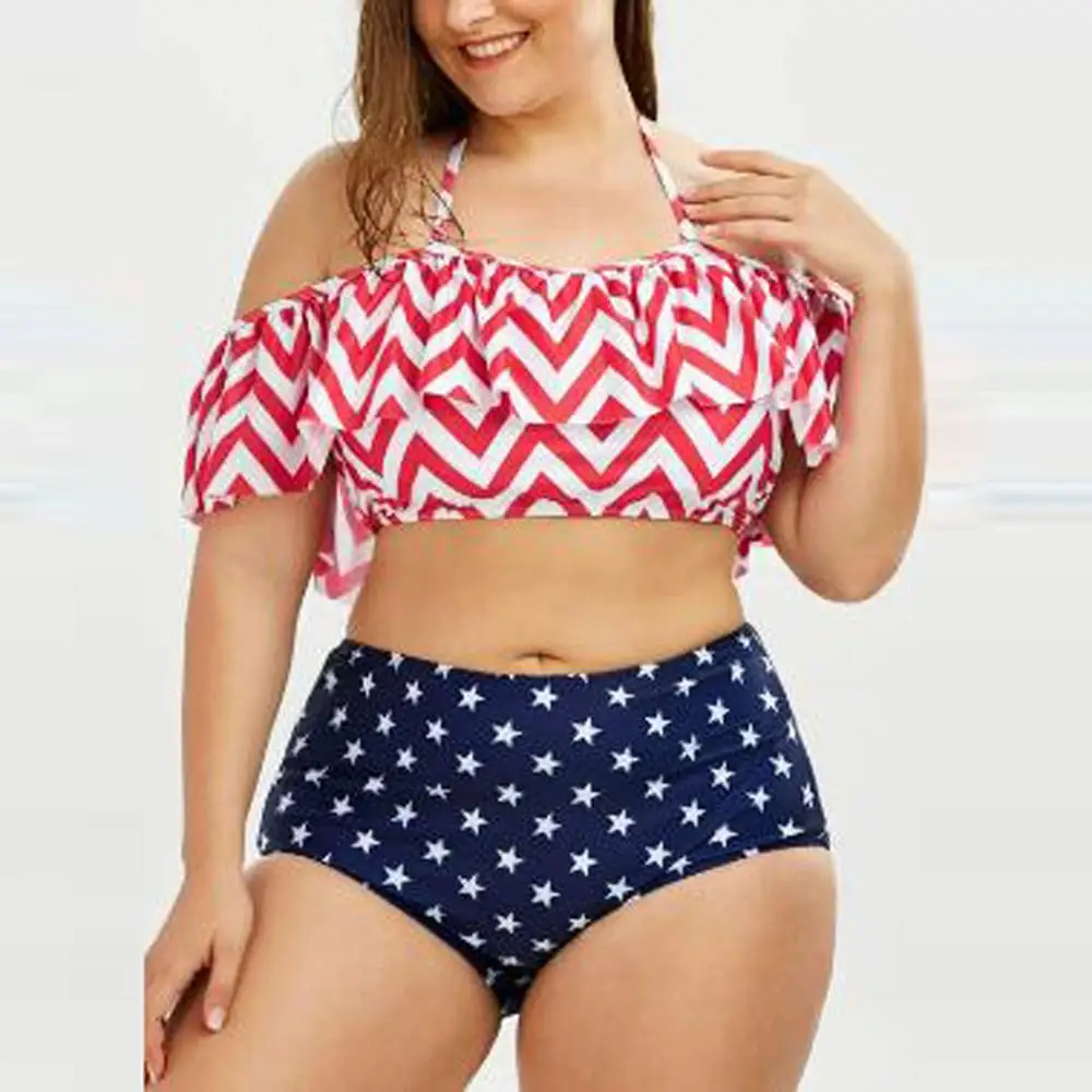 

Plus Size Swimsuit Swimming Suit Women's Sexy Ruffled Sling National Flag Print Bikini Split Swimsuit Outdoor Split Swimsuit