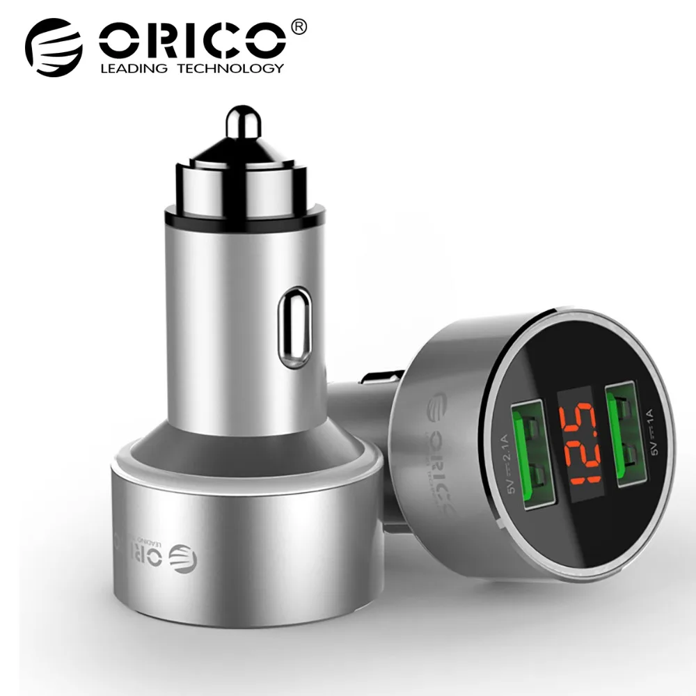 

ORICO Dual USB Car Charger with Display Screen Mini 2 Ports USB Car Charger For Mobile Phone Tablet GPS iPhone 7 8 Plus Samsung