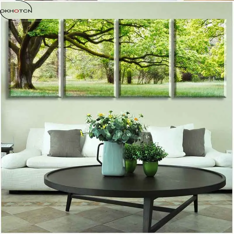 OKHOTCN Unframed 4 Piece Canvas Art Tree Wall Picture Decoration Modern