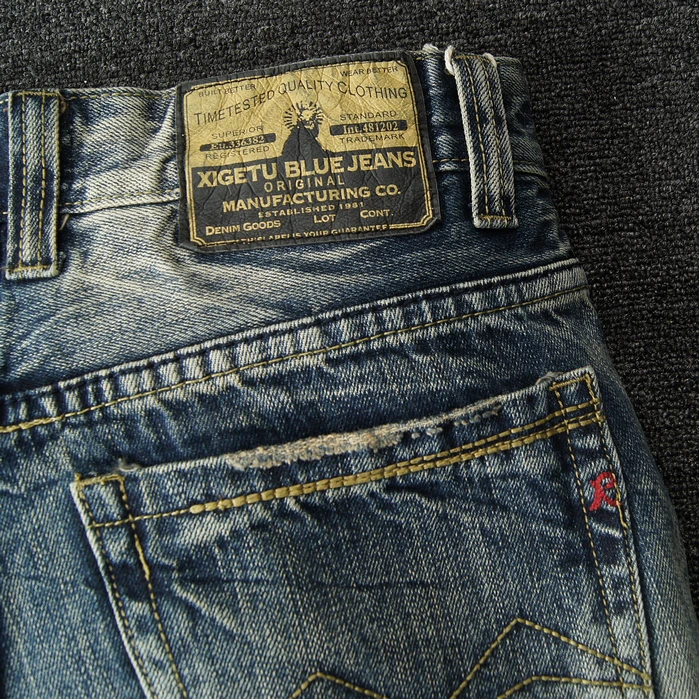 Модная уличная Для мужчин джинсы Slim Fit Ретро Омывается рваные джинсы патч вышитые джинсовые брюки брендовые классические джинсы Для мужчин