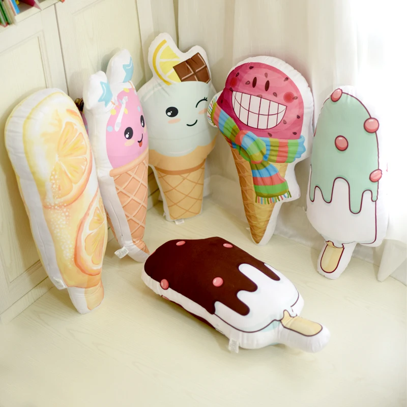 

Kawaii Ice Cream Shape Pillow Soft Short Plush Pillow Funny Bedroom Window Decorative Pillow Comfortable Back Cushion Kid's Toys