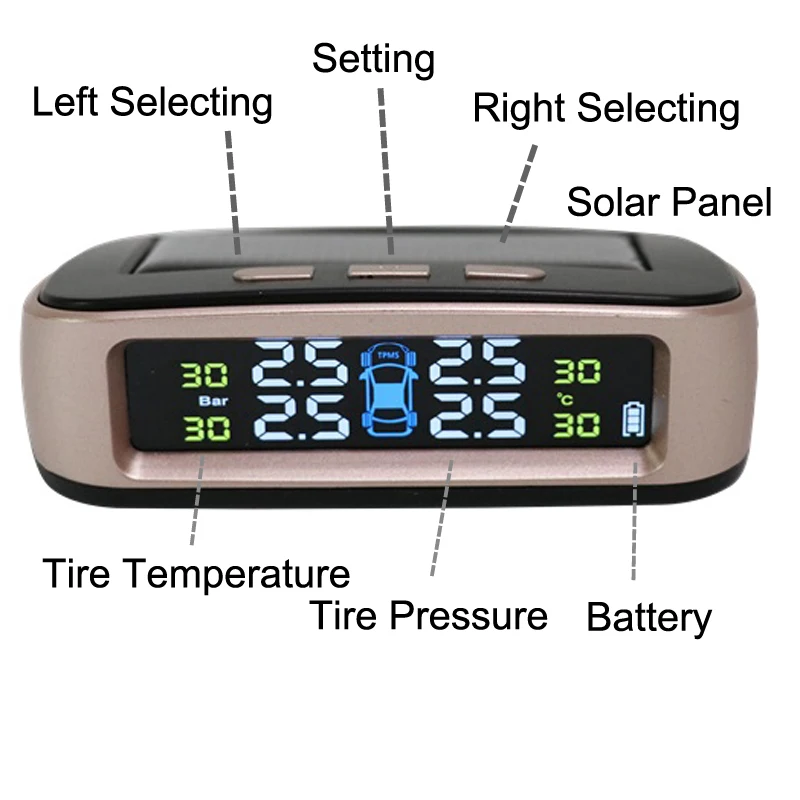 Система контроля давления в шинах Tpms Sensorsolar, система безопасности автомобиля, интеллектуальное управление шинами, беспроводной, 4 колеса, внешние внутренние датчики, Usb