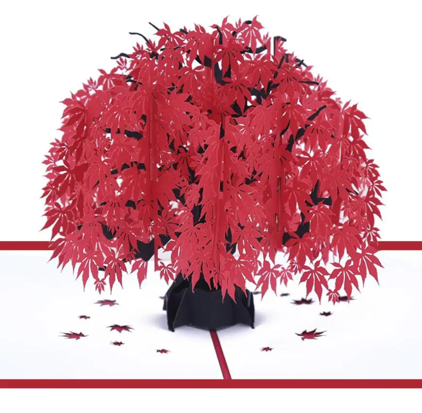  10pcs Handmade Kirigami Origami Maple leaves Tree 3D Pop UP Greeting Cards Invitation card For Wedd - 33032364488