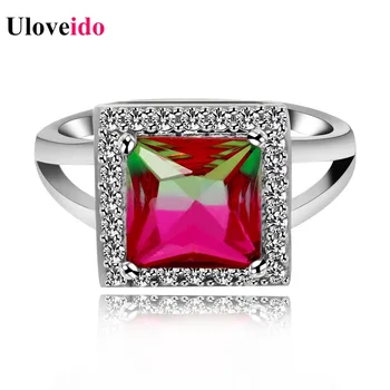 

Uloveido Simulated Square Purple Tourmaline Ring Stone Big Crystal October Birthstone Ring for Women Birthday Gift Y440