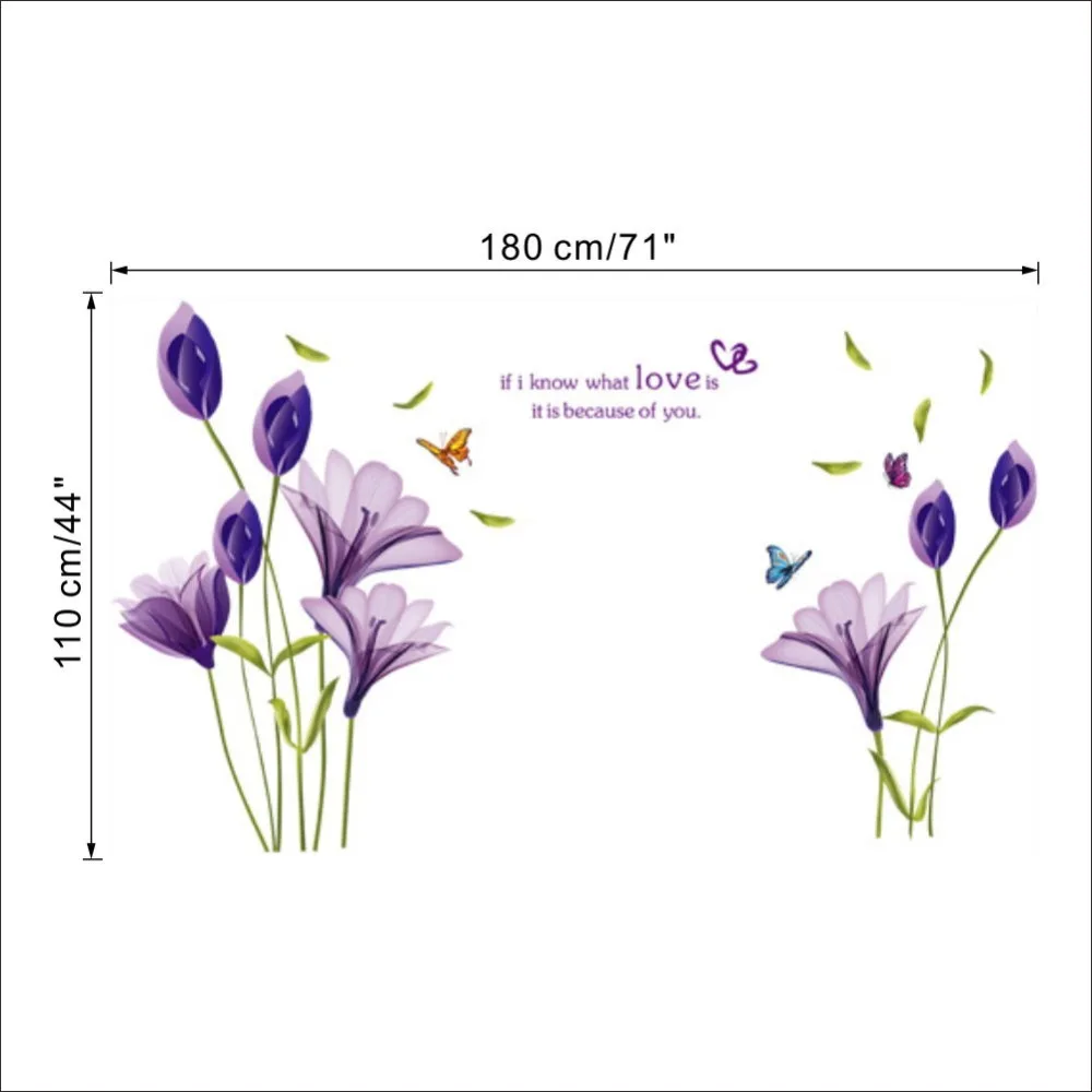 Любовь Фиолетовый цветок лилии Съемная Виниловая Наклейка на стену фреска DIY Искусство Декор для гостиной домашний декор обои 60*90 см