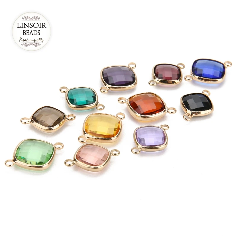 2018 New 5pcs/lot Rhombus Glass Double Hole Charms Connector Pendant Beads 11mm For DIY Jewelry Finding Accessories | Украшения и