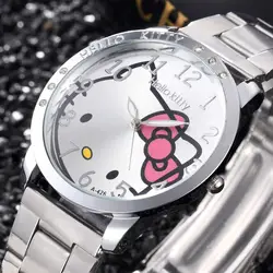 Полный Сталь рисунок «Hello Kitty» мультфильм часы моды кварцевые женское платье часы со стразами Cat часы девушка часы Relog Hodinky Ceasuri