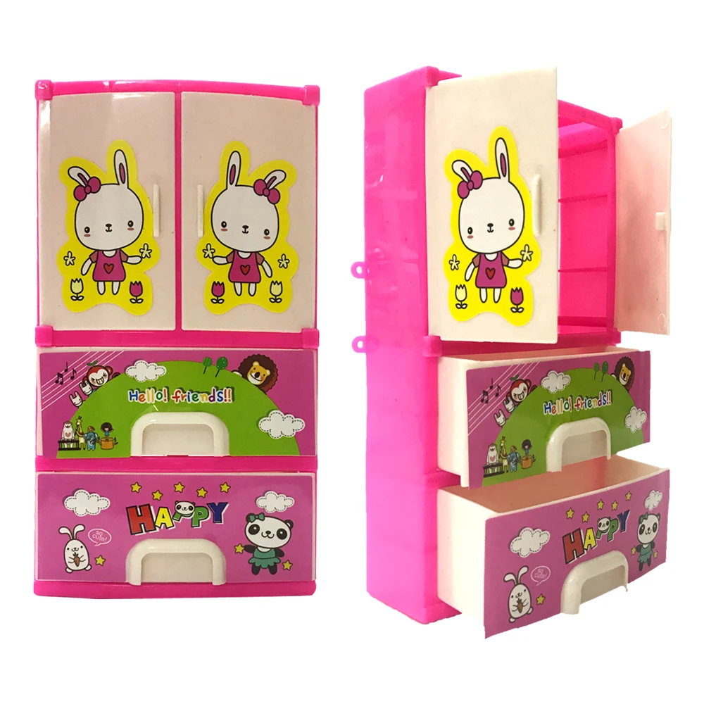 

NK 2019 Newest Doll Accessories Baby Toys Cartoon Printing Closet Wardrobe For Barbie Doll Girls Toy Princess Bedroom Furniture