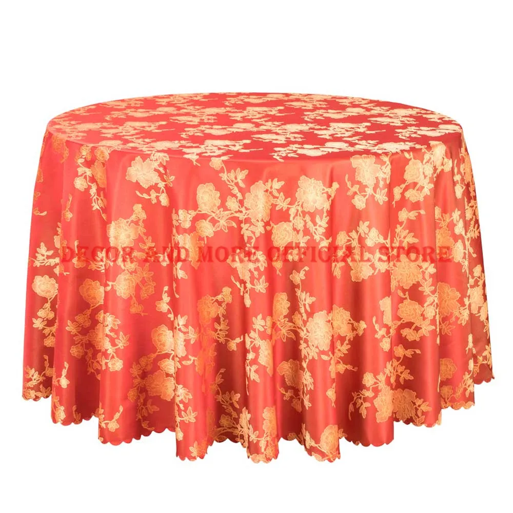 Luxury Floral Tablecloth Red Wedding Round Table Covers Poly Jacquard