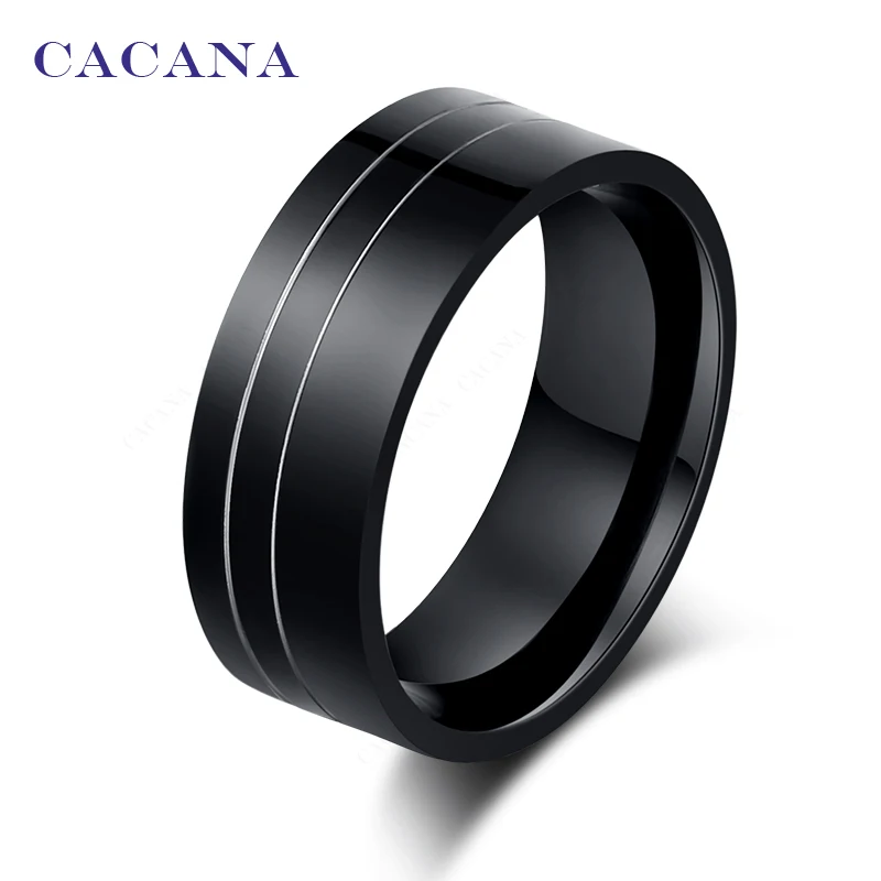 Каканы кольца из нержавеющей стали для женщин черные с 2 серебряными линиями модные ювелирные изделия оптом № R41 - Цвет основного камня: Черный