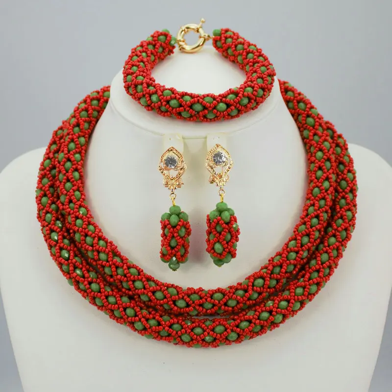 

African Costume Jewelry Set Big Nigerian Wedding Bridal Crystal Beads Necklace Bracelet Earrings Set Free Shipping ST203-1