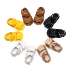 Летняя детская обувь; однотонные Нескользящие мягкие детские сандалии на липучке; Повседневная Удобная детская обувь на плоской подошве для первых шагов