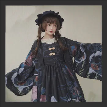 

2019 new of dunhuang handle cat instruments of Chinese globeflower delicate printing retro big feather knitting coat sleeves