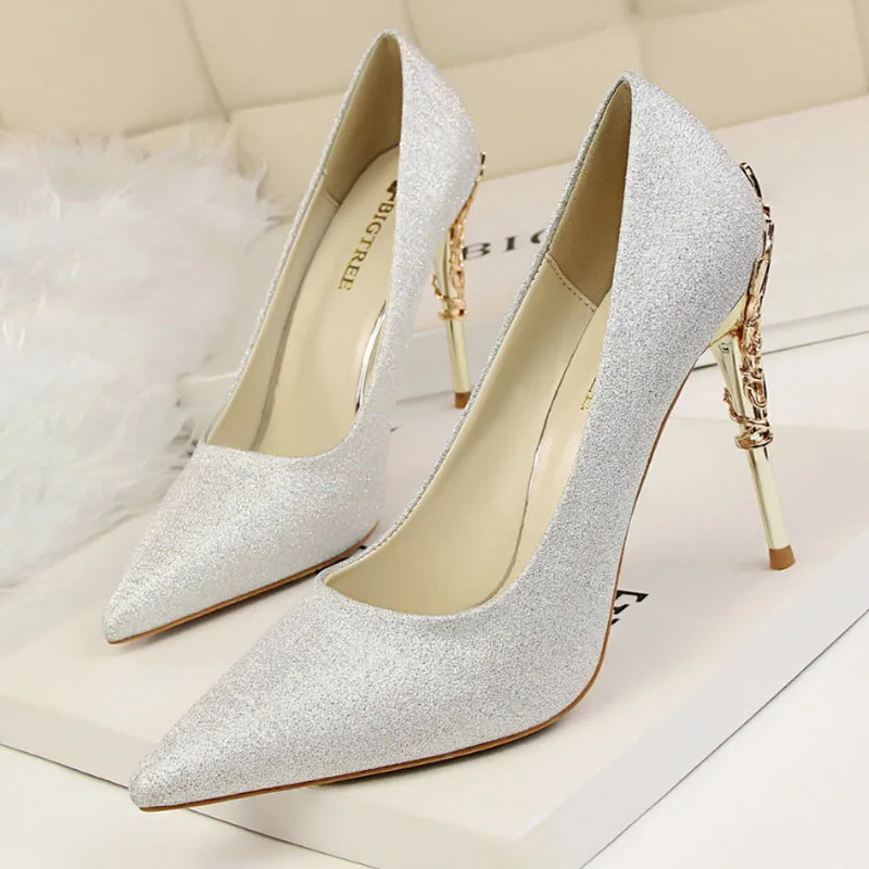 VTOTA Elegant Silk Women Pumps High Heels Rhinestone Flower Wedding Shoes Super Heel Brand Design Pointed Toe High Heels Shoes