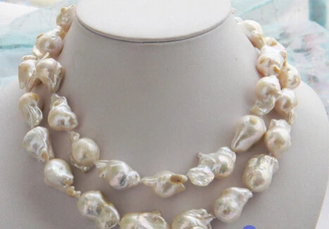 

FREE SHIPPING>@@> N3248 2ROW 25MM WHITE COFFEE KESHI REBORN PEARL NECKLACE