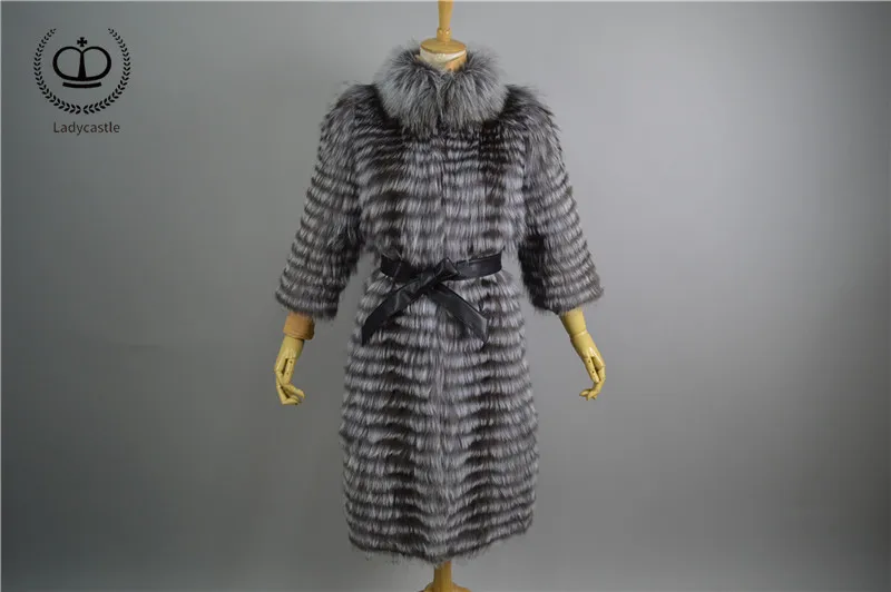 Discount 2018 New Real Sliver Fox Fur Coat With O-Neck Collar Long Jacket Big Size For Women Down Fox Fur Coat From Natural Winter FC-044 16