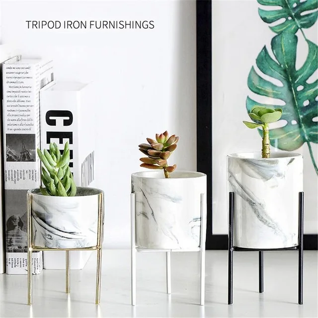 

Nordic Style Marble Iron Ceramic Flower Pots Rack Plant Stand Shelf Support for Succulent Plants Flower Vase Home Decor Supplies