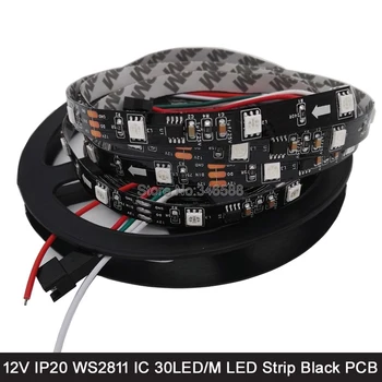 

5M 12V WS2811 Addressable RGB Pixel LED Strip 30LED/M, 1 External 2811 ic Control 3 LEDs, 5050 SMD IP20 Non-Waterproof Black PCB