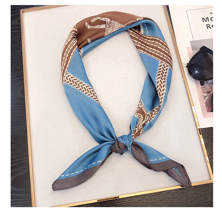 70*70cm Design NEW horse chain printed Fashionable Women Girls Neckerchief Scarf Fake Silk Wraps Elegant Head Neck Hair Tie Band
