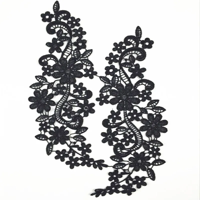 

1 pair DIY Handmade Garment accessories polyester black fake collar patch sticker latest african French lace fabric high quality