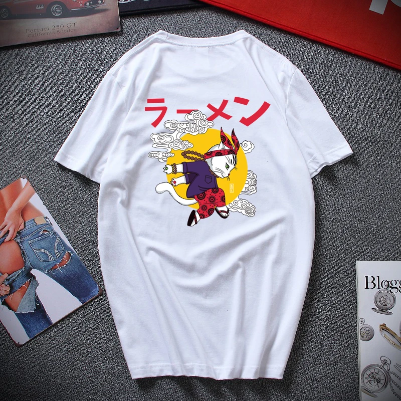 2019 уличная одежда в японском стиле Ukiyo E Забавные футболки с рисунком кота самурая