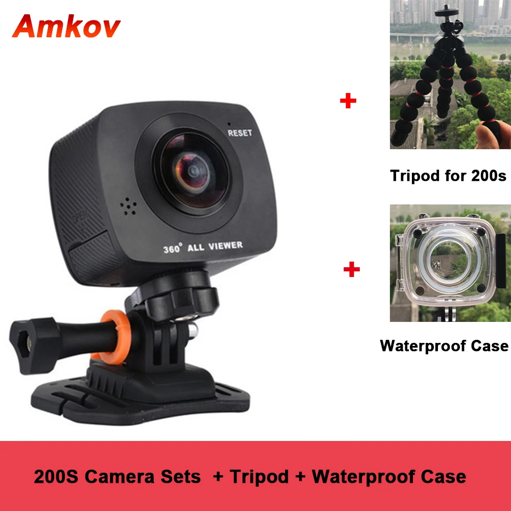 Новое поступление AMKOV AMK200S двойной объектив 360*360 градусов панорамная камера HD WiFi Спортивная экшн-камера Поддержка VR Youtube