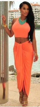 Европейская летнее платье; модная пикантная обувь для пупочного Бандажное платье с разной длиной подола; комплект из двух предметов, платье без рукавов из хлопка A313 - Цвет: Orange
