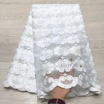 

New Design African Embroidery Lace Fabric With Gold Line Chantilly Lace 2019 Fashion African Lace Fabric High Quality For DRESS