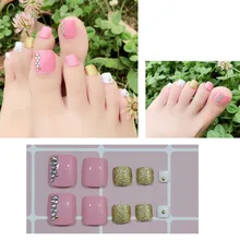 24 шт/комплект накладные ногти для пальцев на ногах с клеем и накладные ногти стикер опционально розовые ногти Короткие модный дизайн ногтей набор 2 стиля