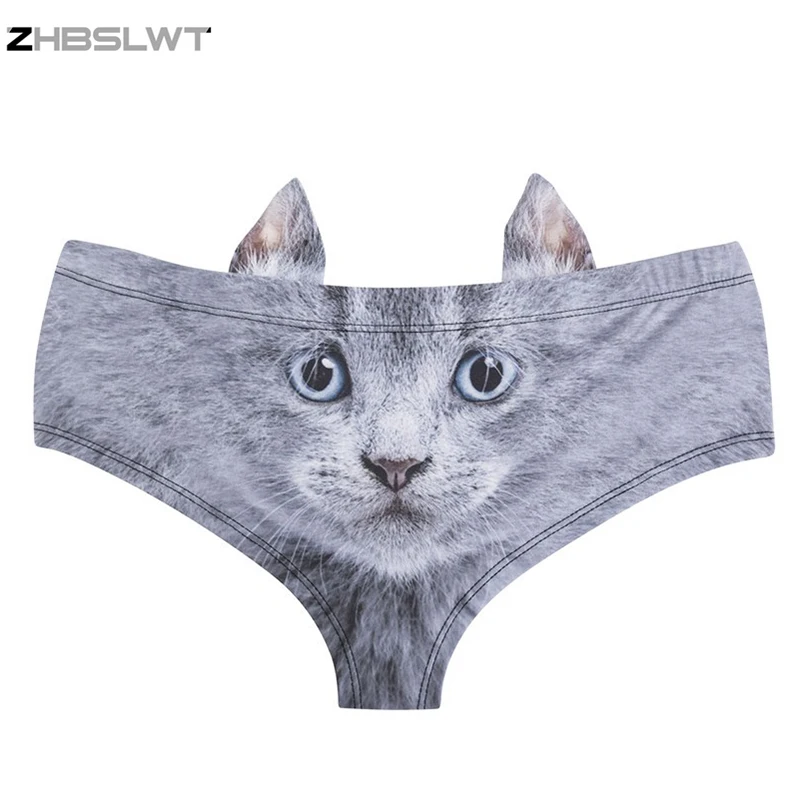 

ZHBSLWT New Fashion 3D Printed British Kittty Cat Culotte Femme Sexy Underwear Women Calcinha Feminina With Ears Cute Style